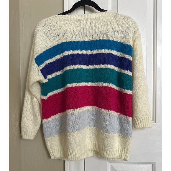 Vintage Partners by Mervyns Striped Knit Sweater Acrylic Blend Colorful‎ L - Picture 3 of 4